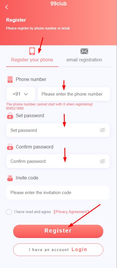 Enter the details to register in 99club